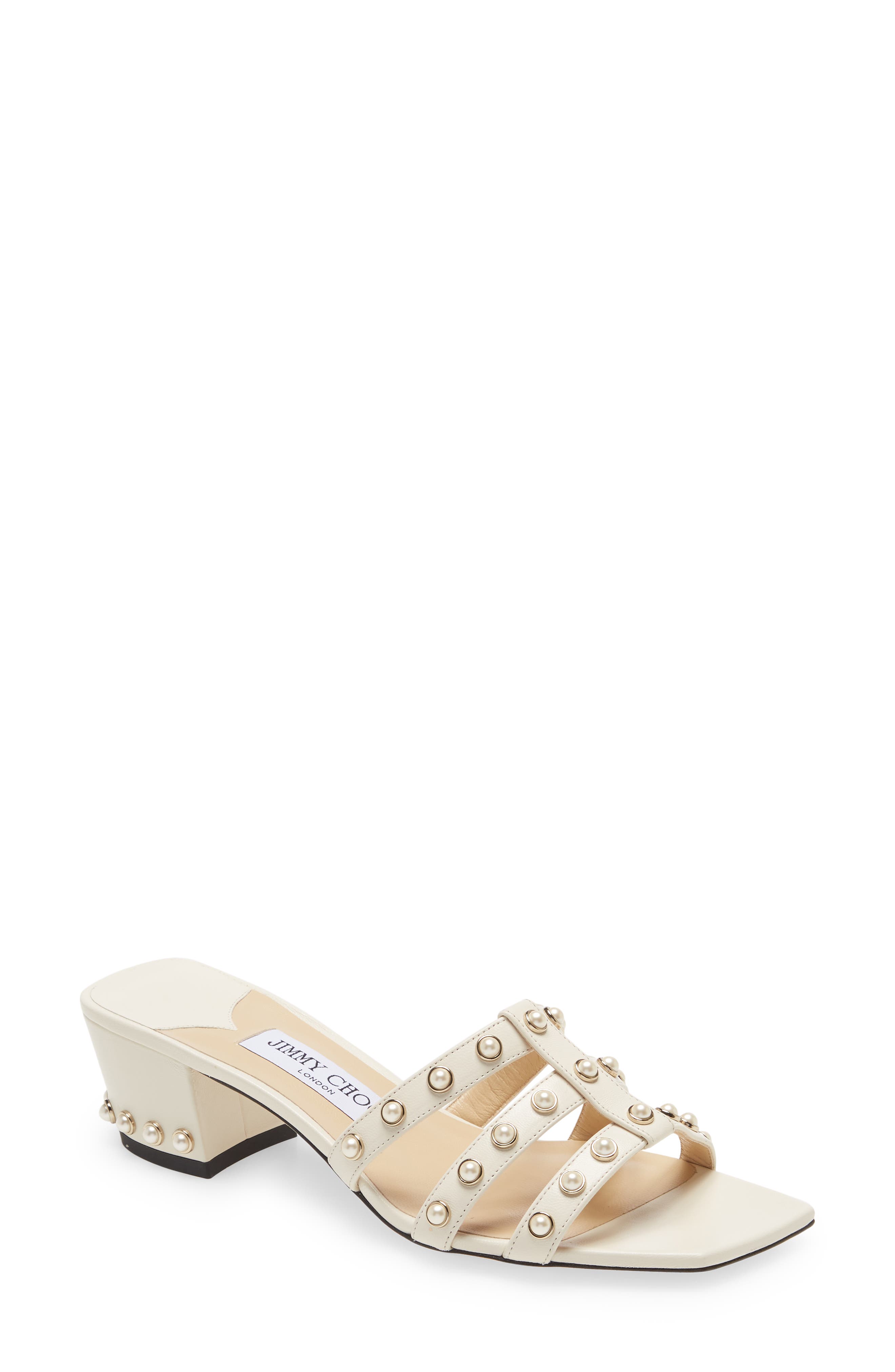 Hazal Imitation Pearl Cage Slide Sandal, Main, color, LATTE