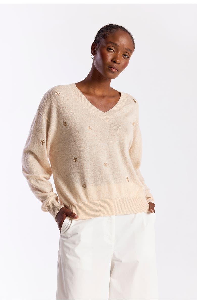Brodie Pure Cashmere Sea Embroidery 100% Cashmere Sweater, Main, color, 