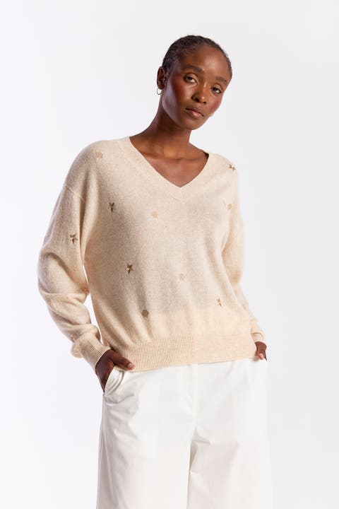 Sea Embroidery 100% Cashmere Sweater
