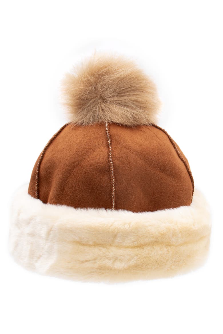 Faux Fur Trim Beanie, Main, color, CHESTNUT