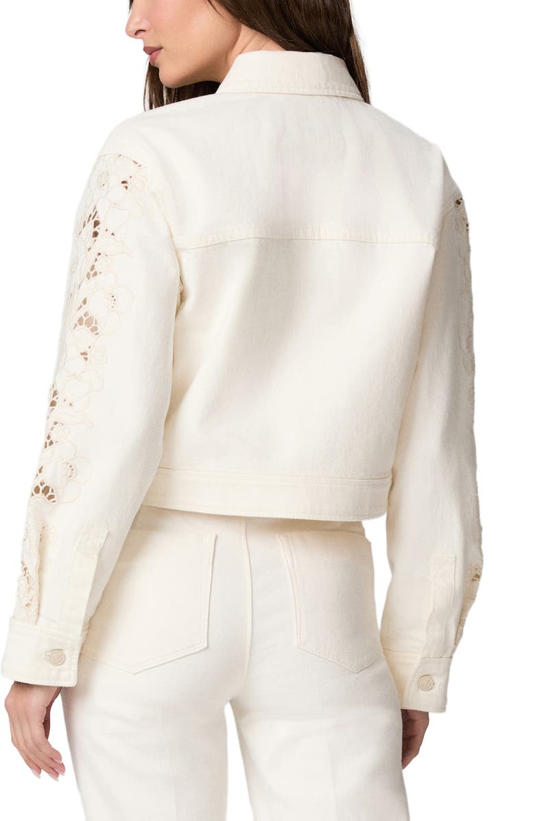PAIGE Michele Embroidered Sleeve Crop Denim Jacket, Alternate, color, Tonal Ecru