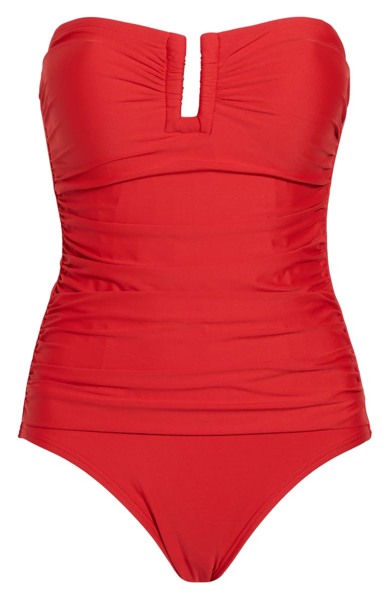 DKNY Ruched One-Piece Swimsuit, Alternate, color, Real Red