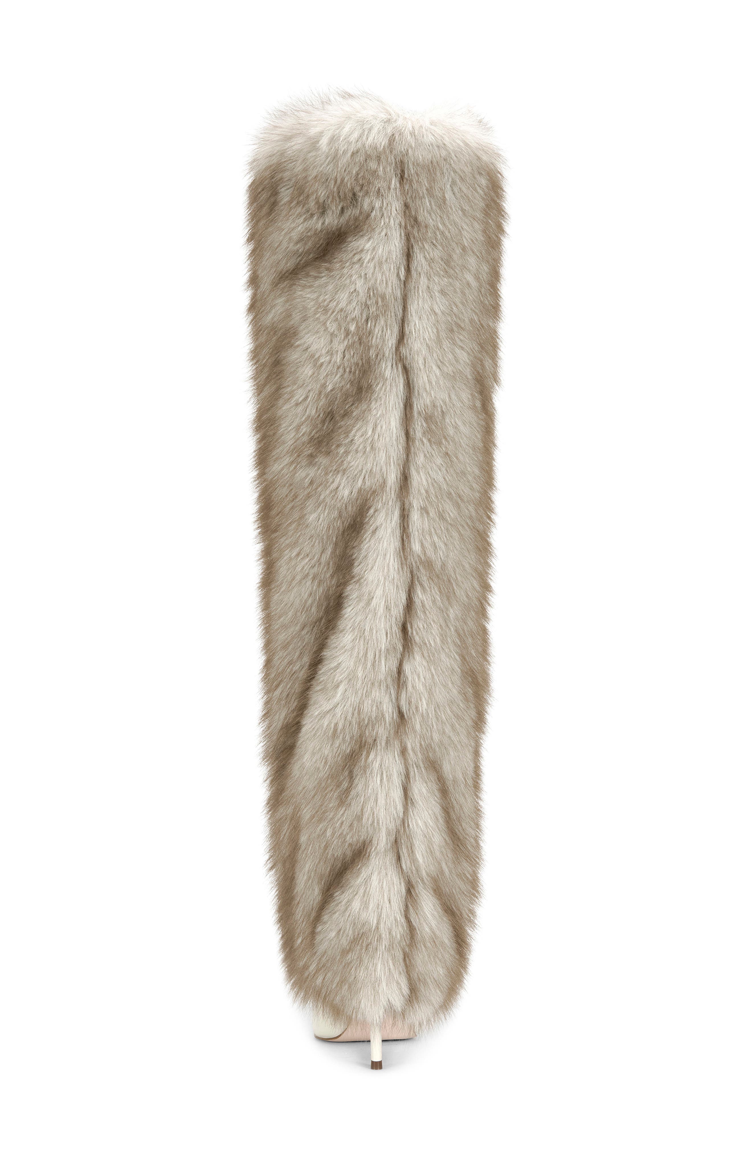 AZALEA WANG Langann Faux Fur Stiletto Boot, Alternate, color, Bone