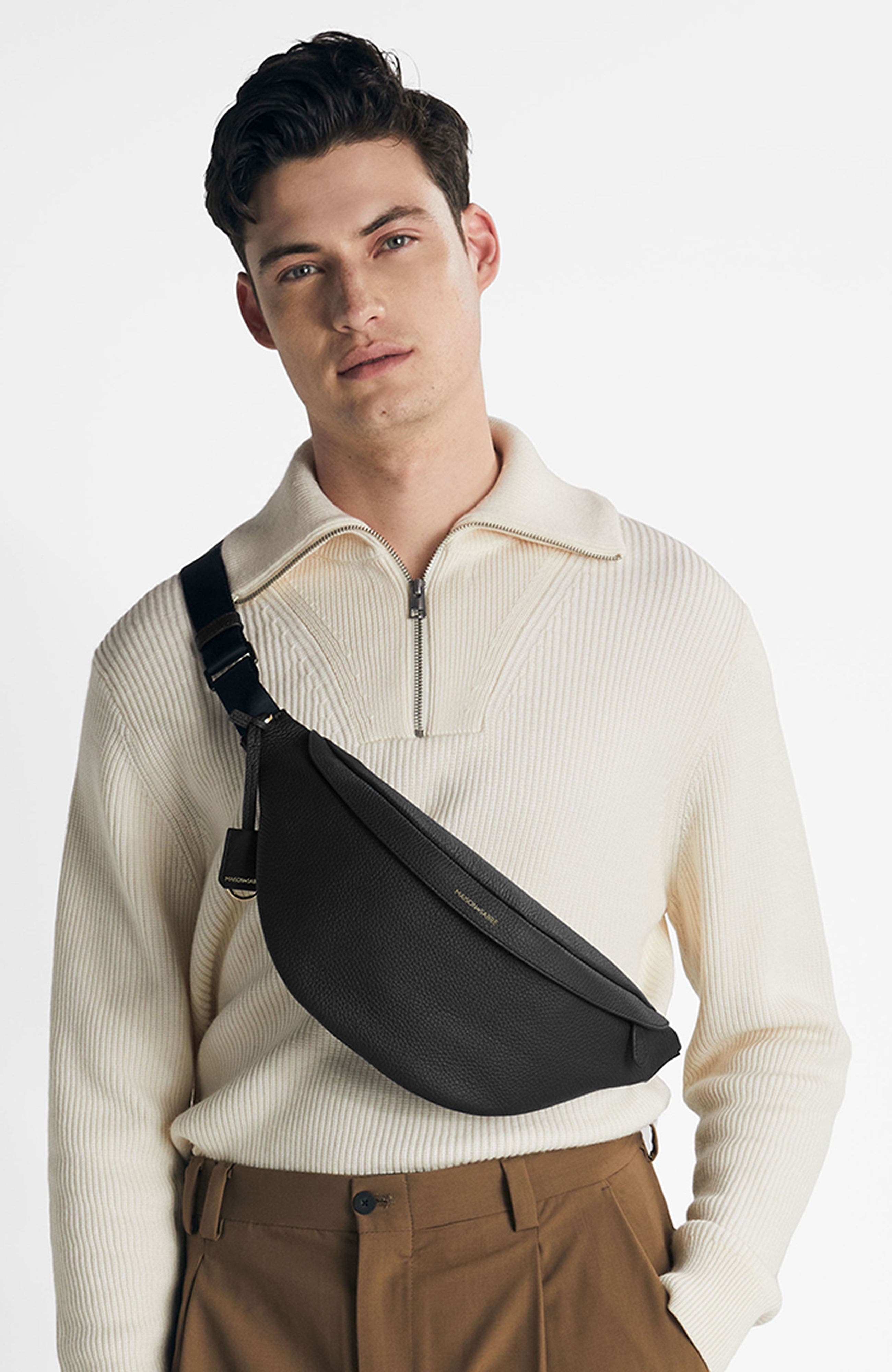 MAISON de SABRÉ Large Leather Sling Bag, Alternate, color, Black Caviar