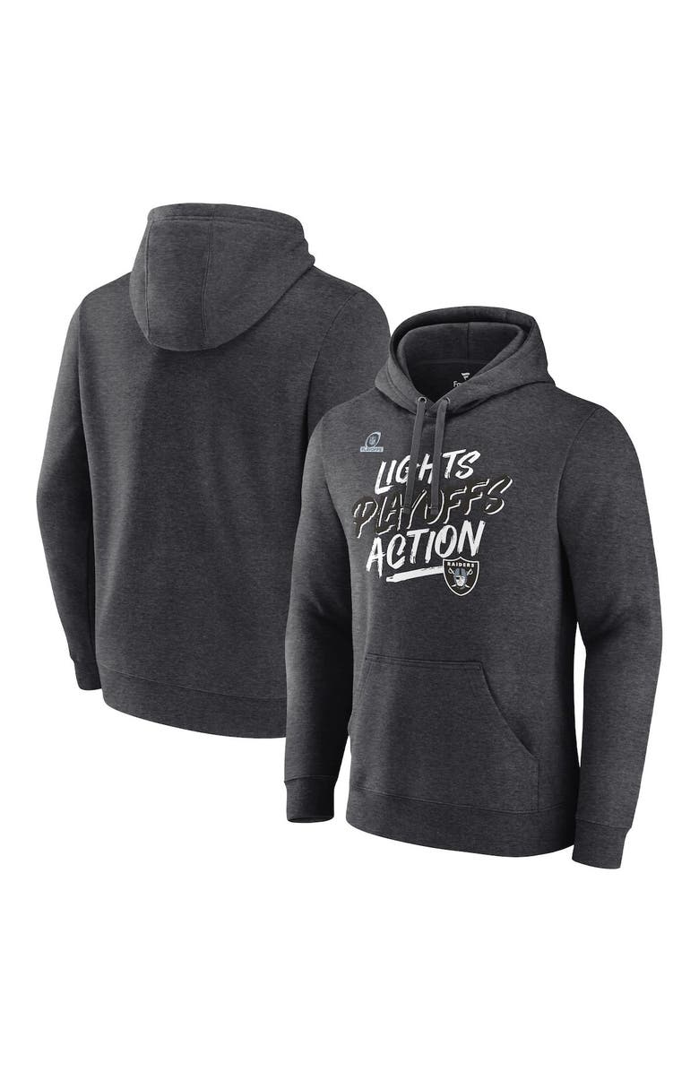 FANATICS Men's Fanatics Branded Heathered Charcoal Las Vegas Raiders 2021 NFL Playoffs Bound Lights Action Pullover Hoodie, Alternate, color, 