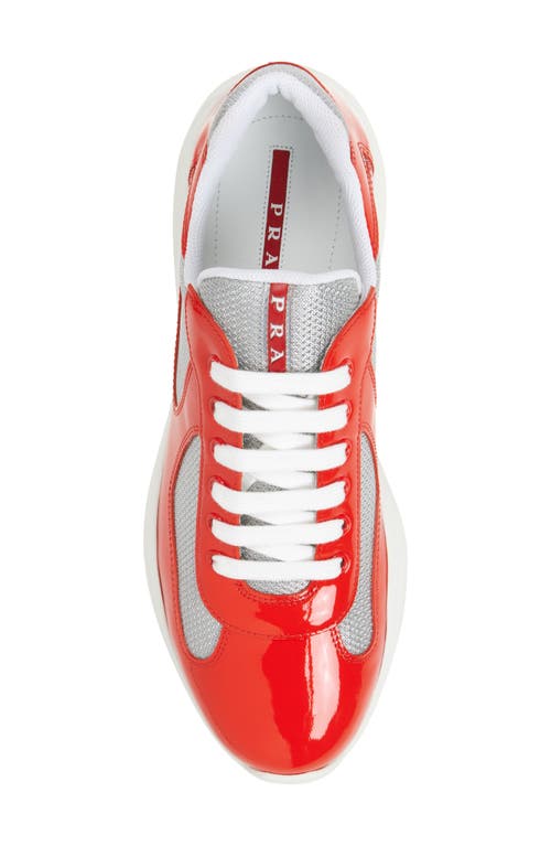 Prada Low Contrasting Panel Sneakers In Mandarino/argento