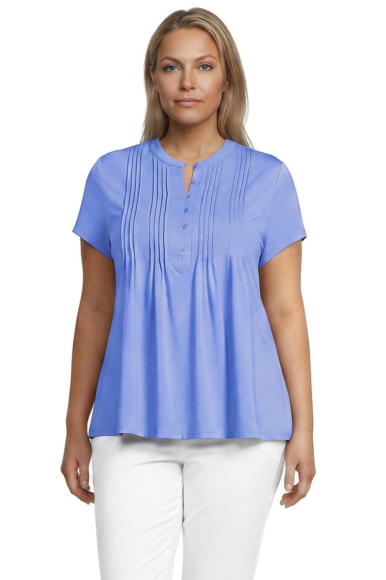 Plus Size Lightweight Jersey Button Pintuck Top, Main, color, Clear Blue Sky