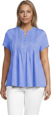 Lands' End Plus Size Lightweight Jersey Button Pintuck Top