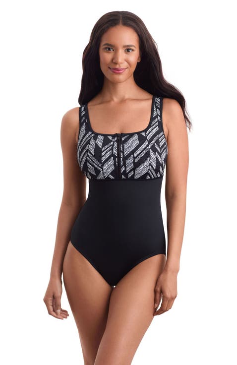 Scoopneck Zipper Tank Chlorine Resistant One-Piece Swimsuit