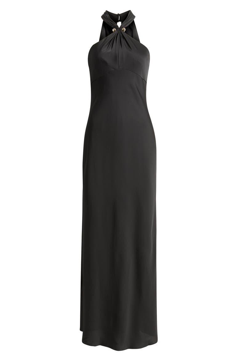 Satin Halter Gown, Alternate, color, BLACK