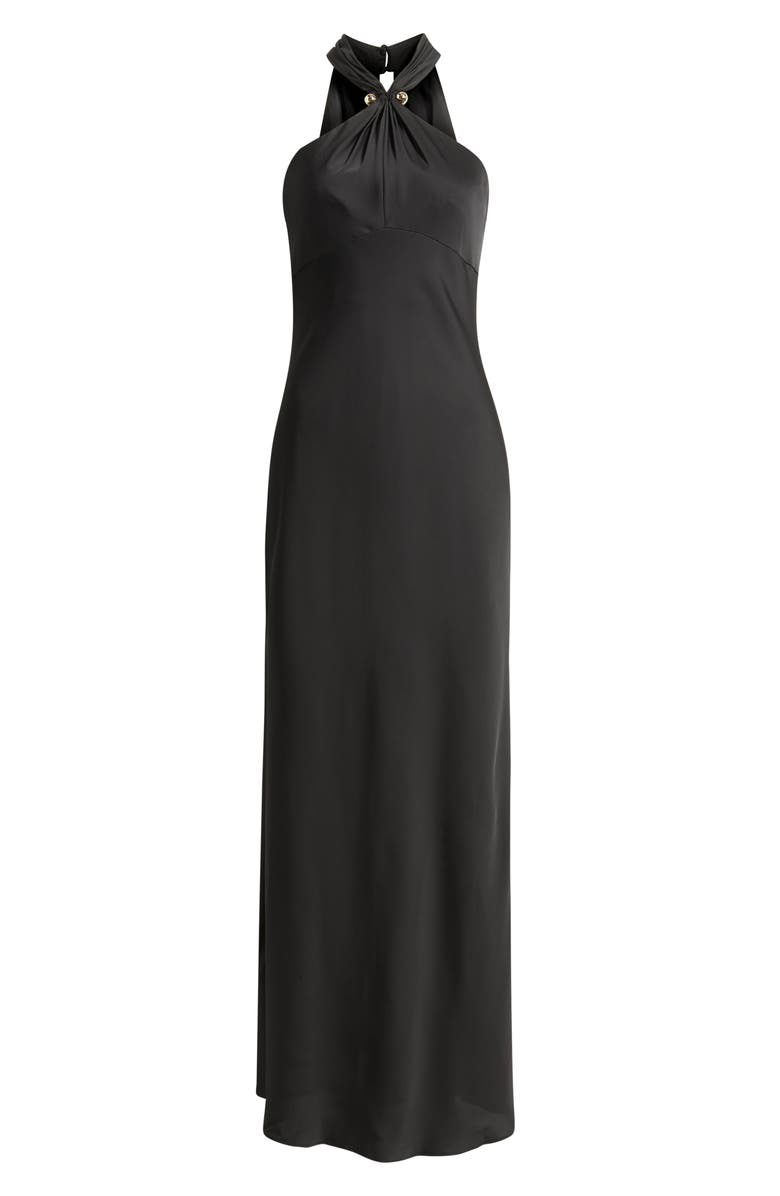 Vince Camuto Satin Halter Gown, Alternate, color, Black