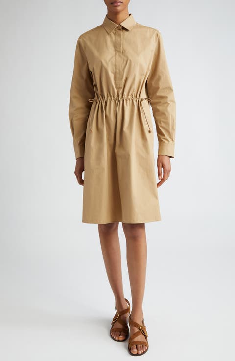 Juanita Cinch Waist Long Sleeve Poplin Shirtdress