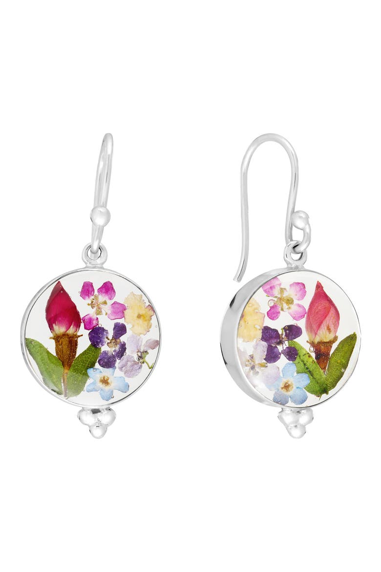 Dried Flower Resin Drop Earrings, Main, color, SILVER