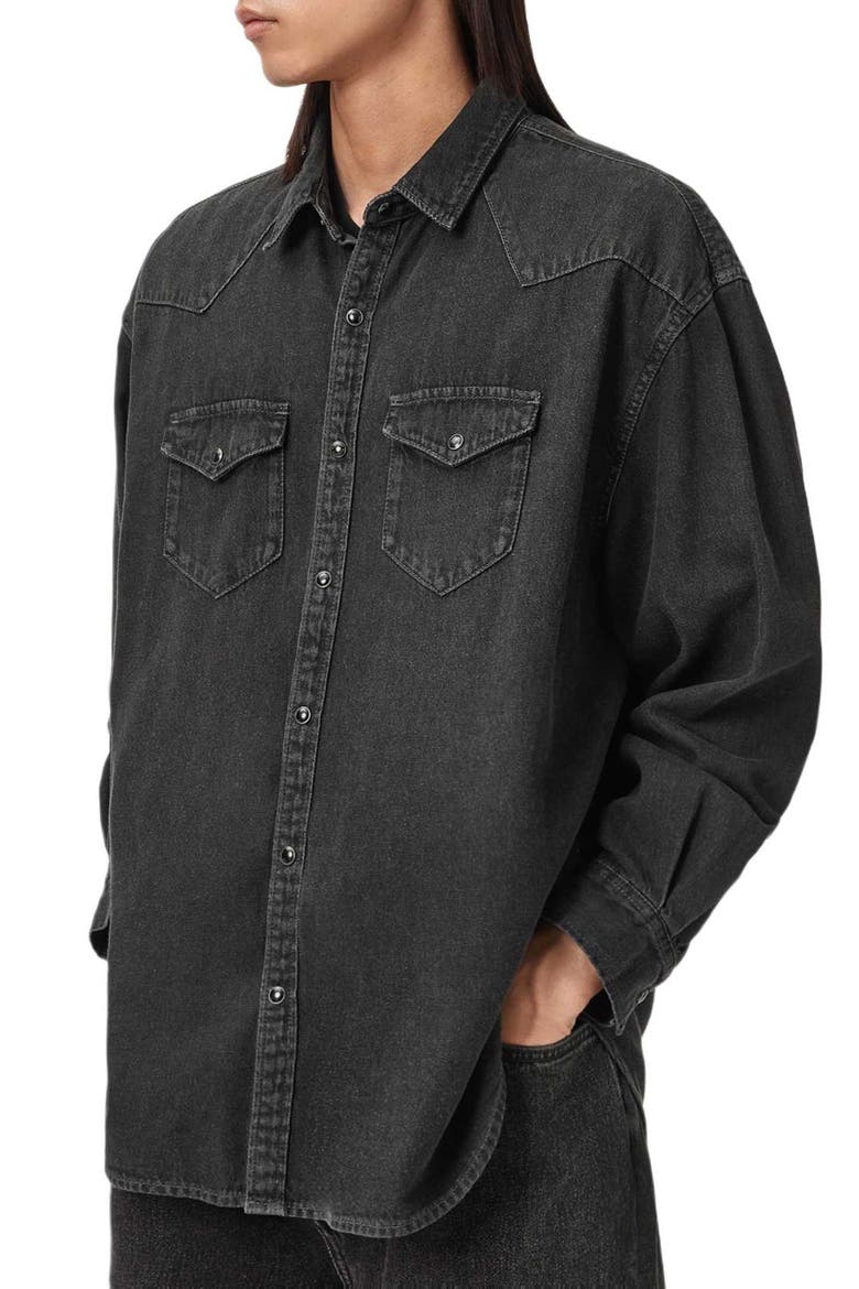 Fenton Cotton Denim Snap-Up Shirt, Alternate, color, BLACK