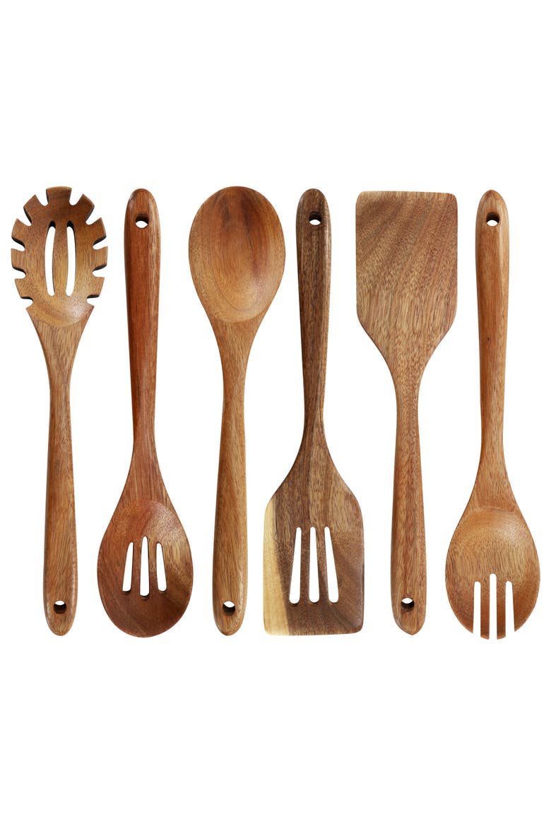 6 Piece Acacia Wood Kitchen Utensil Set, Main, color, Acacia