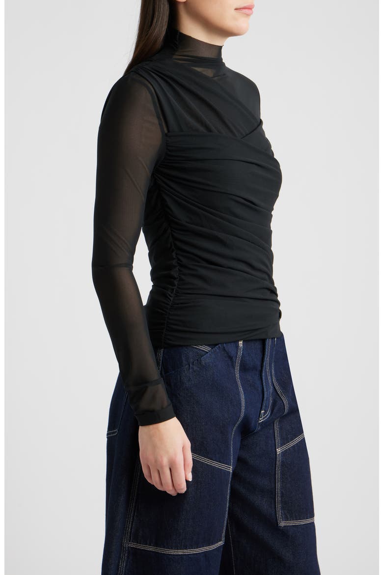 Etulah Ruched Mesh Top, Alternate, color, BLACK