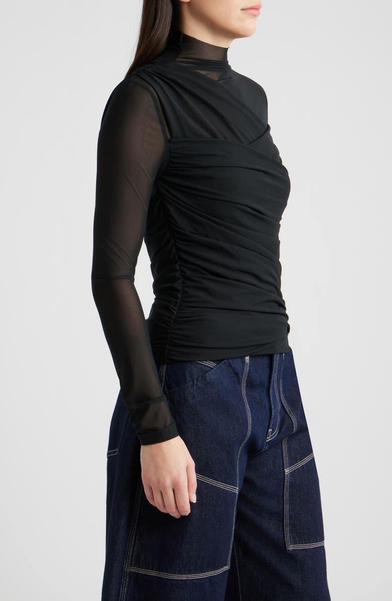 BOSS Orange Etulah Ruched Mesh Top, Alternate, color, Black