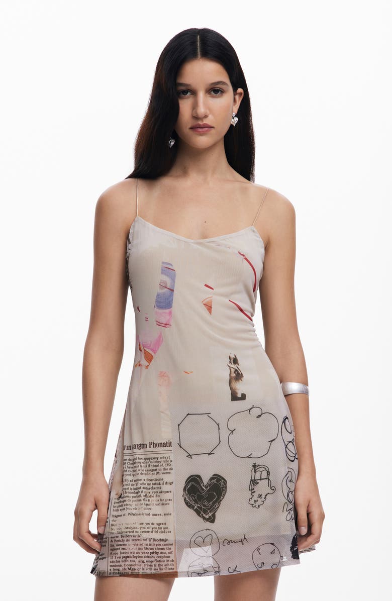 Desigual Print Sleeveless Minidress, Alternate, color, Beige