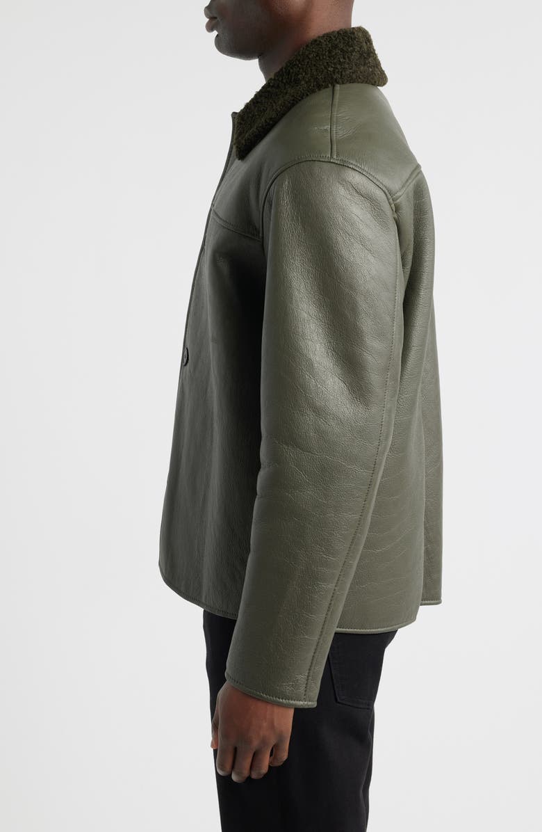 FRAME Leather Barn Jacket with Genuine Shearling Collar, Alternate, color, Dark Olive