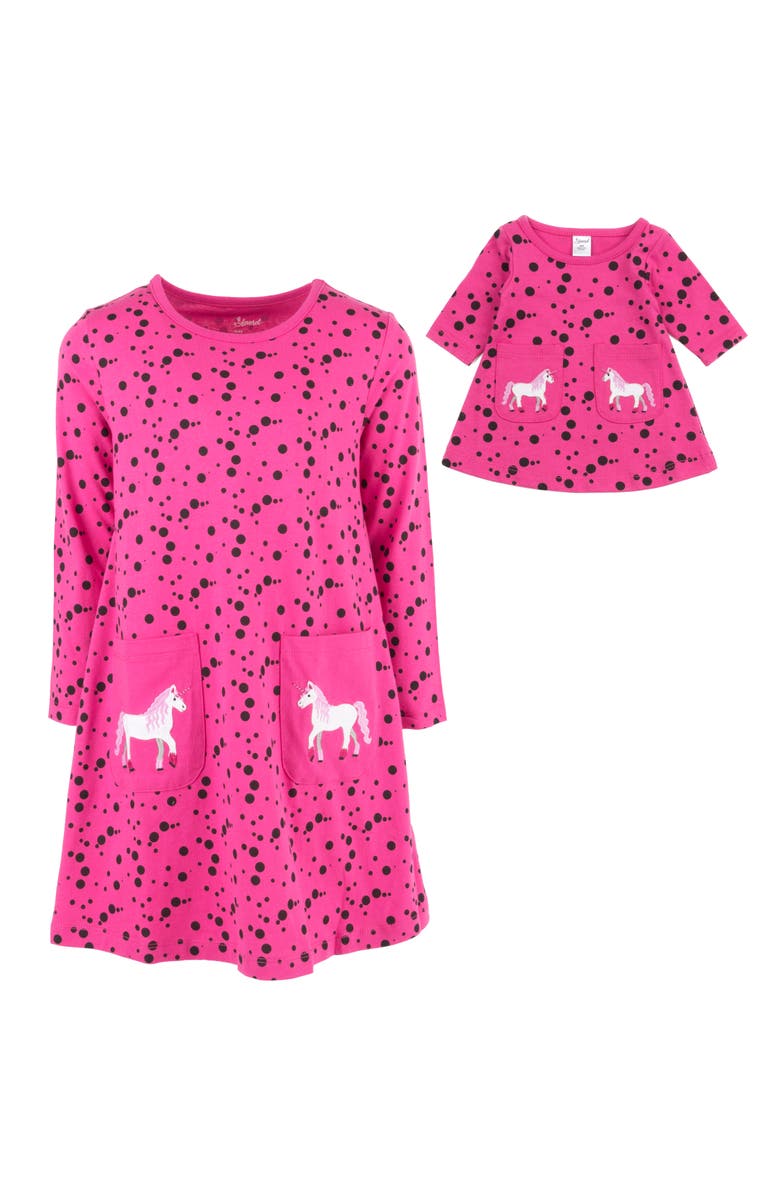 Leveret Girls Cotton Dress with Matching Doll Dress, Printed Design, Alternate, color, Dots With Pocket