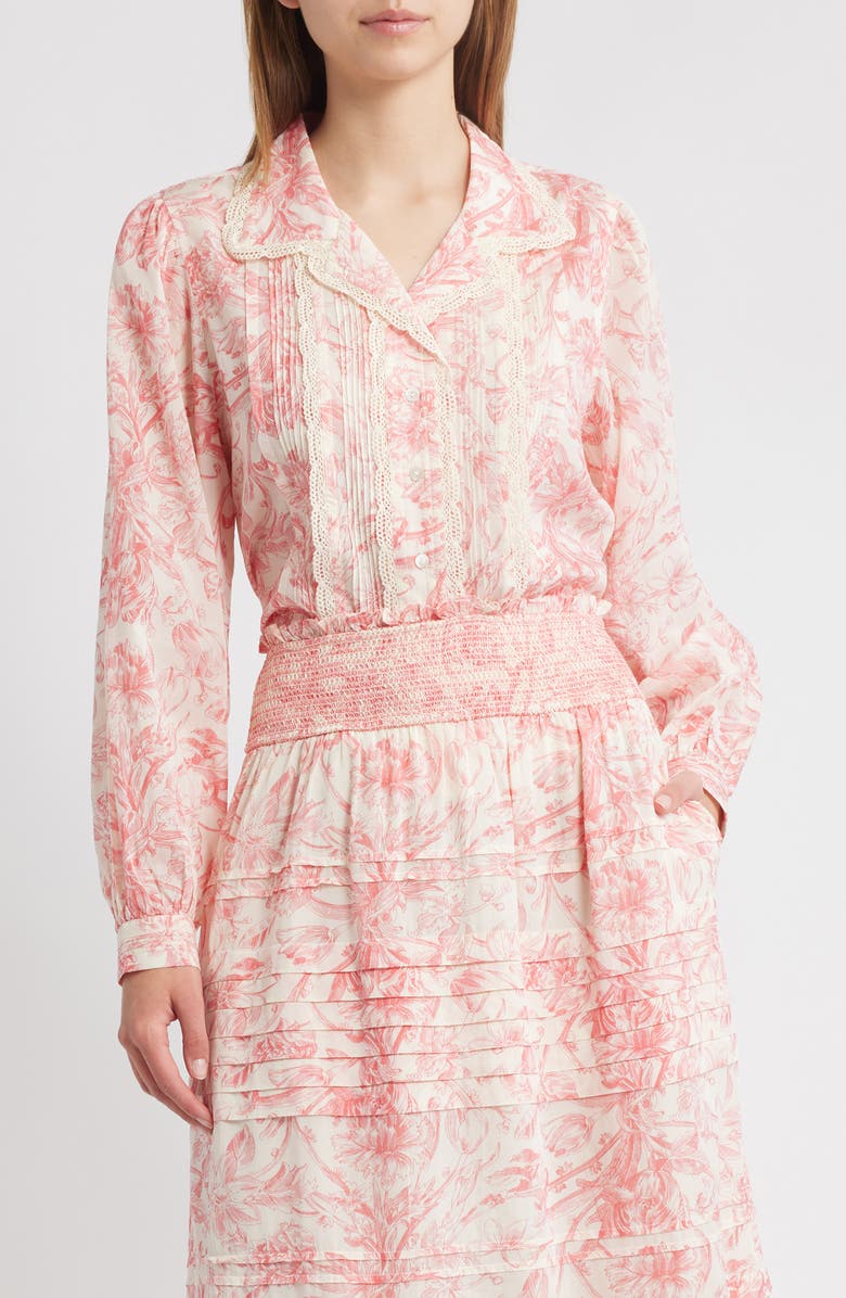 LOVE THE LABEL Lucie Floral Lace Trim Cotton Blend Button-Up Shirt, Main, color,