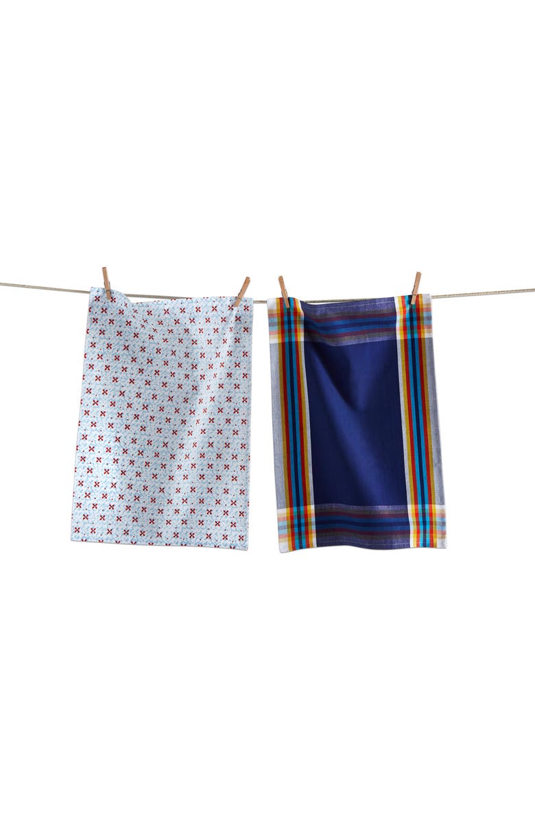tag Coastal Stamp Dishtowel Set of 2 Multicolor Cotton Towels, Main, color, 