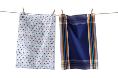 Coastal Stamp Dishtowel Set of 2 Multicolor Cotton Towels