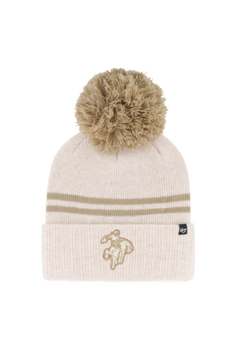 Women's '47  Natural Oklahoma State Cowboys Core & Inline Latte Cuffed Knit Hat with Pom, Main, color, Natural