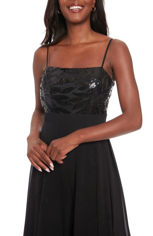 London Times Sequin Leaf Overlay Wide Leg Jumpsuit In Black