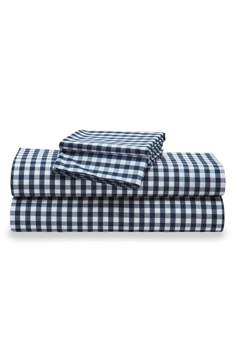Petite Plume Signature Collection Gingham Sheet Set, Main, color, Navy