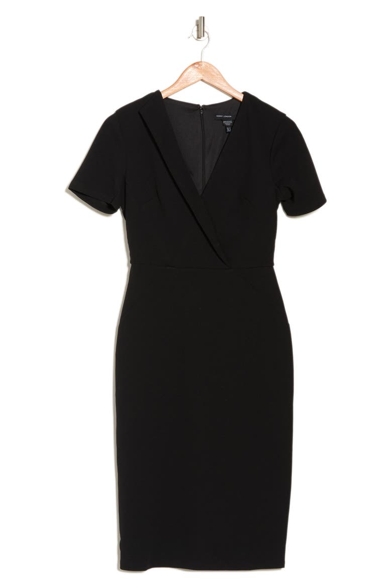 Surplice Short Sleeve Sheath Dress, Alternate, color, BLACK
