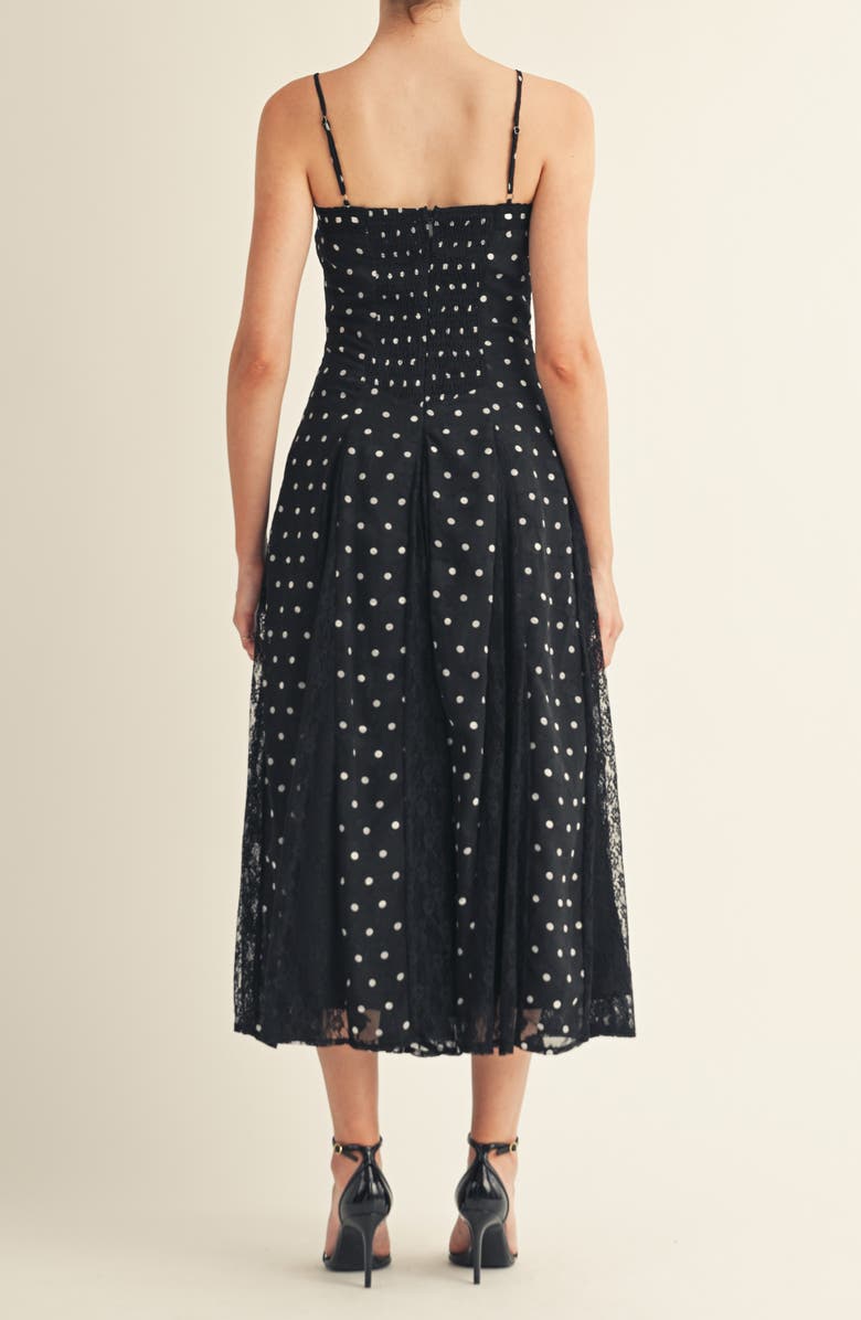 Arose Studio Brienne Polka Dot Lace Midi Dress, Alternate, color, Black Polka Dot