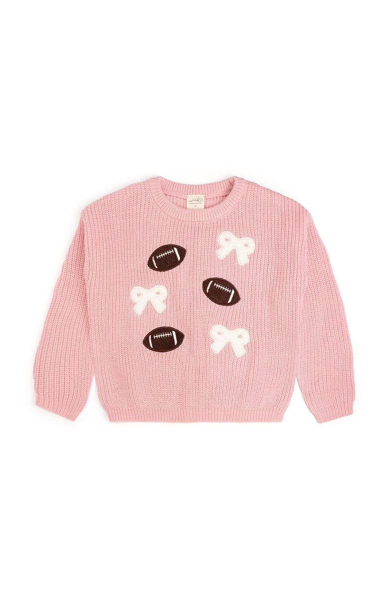 Sweet Wink Football Bows Patch Knit Sweater, Main, color, Pink