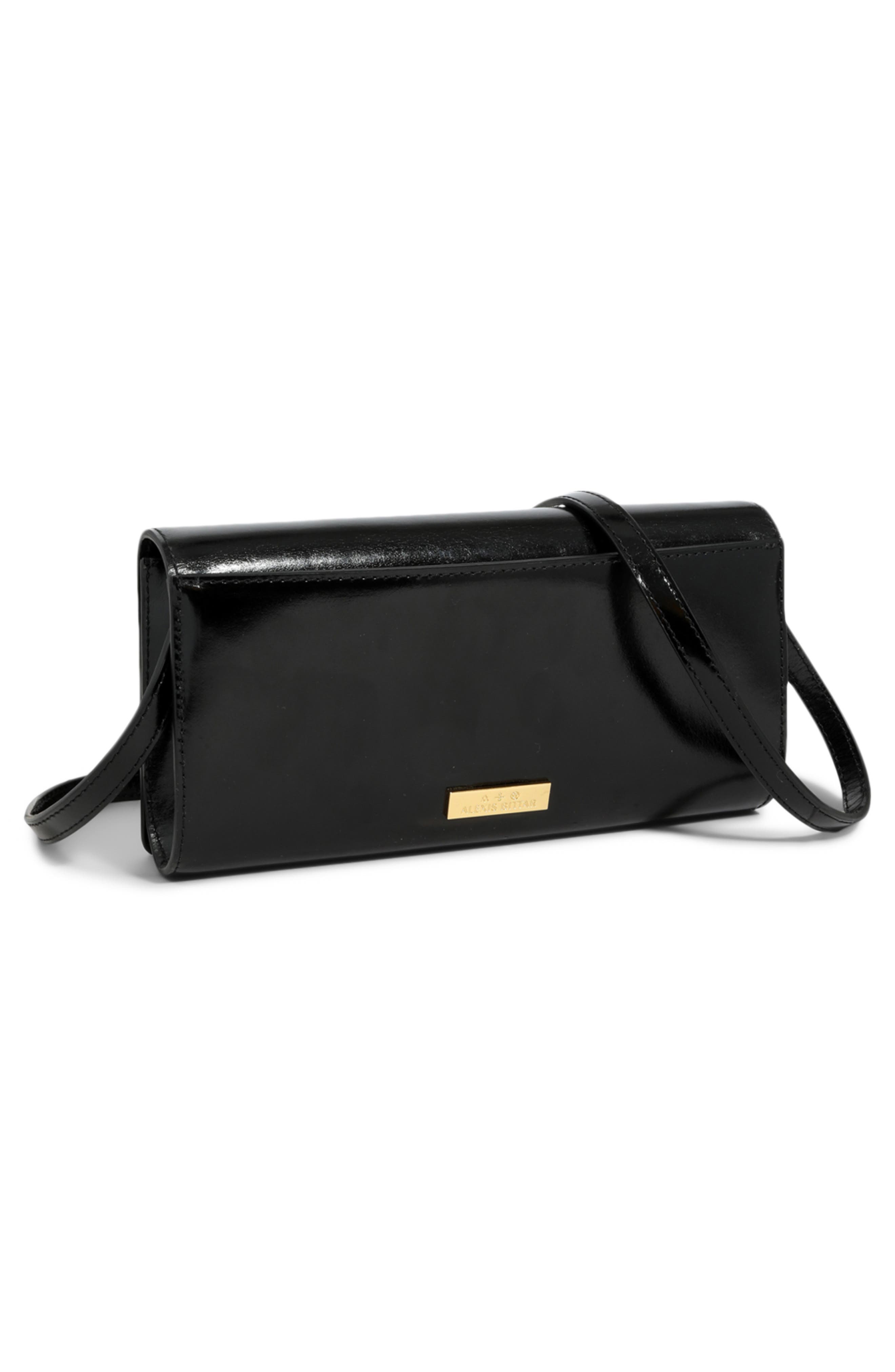 Serpent Side Handle Leather Clutch, Alternate, color, BLACK