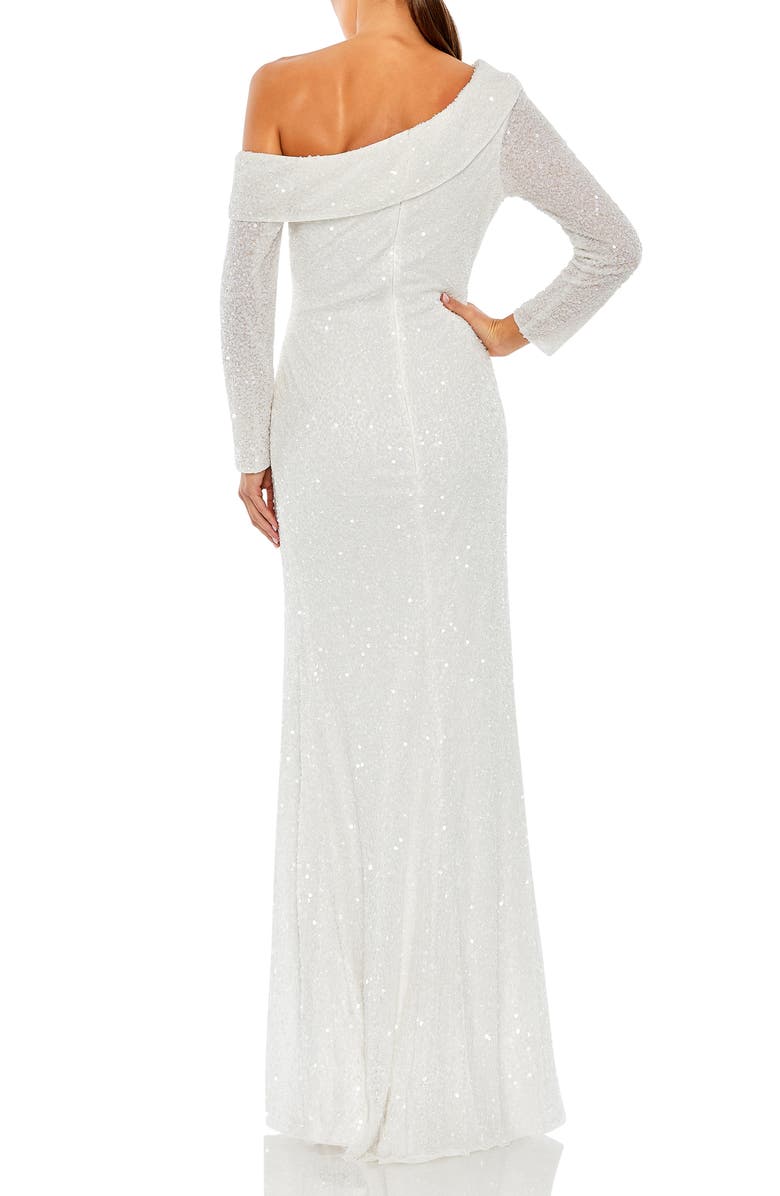 Mac Duggal Sequin One-Shoulder Long Sleeve Trumpet Gown, Alternate, color,