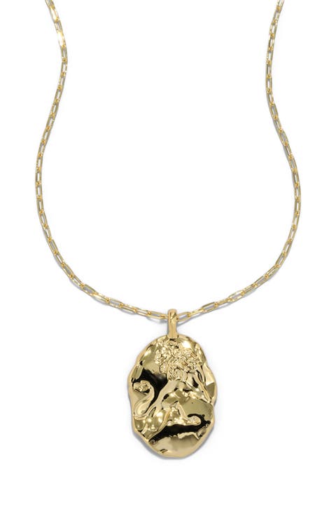 Brut 14k Gold Plated Lion Charm Pendant Necklace