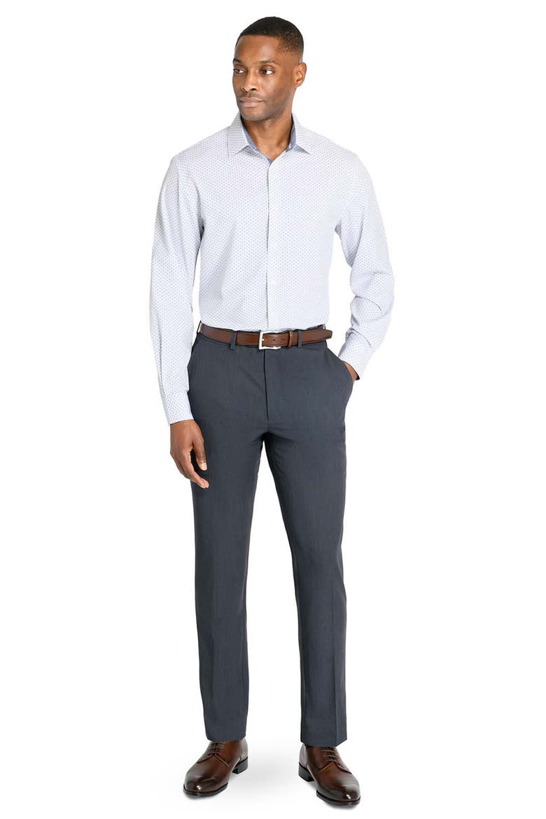 Slim Fit Dash Print Performance Dress Shirt, Alternate, color, WHITE/ BLACK