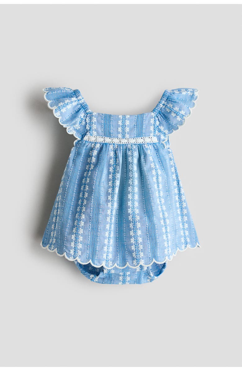 H&M Embroidery-detail Bodysuit Dress, Main, color, Light Blue/White