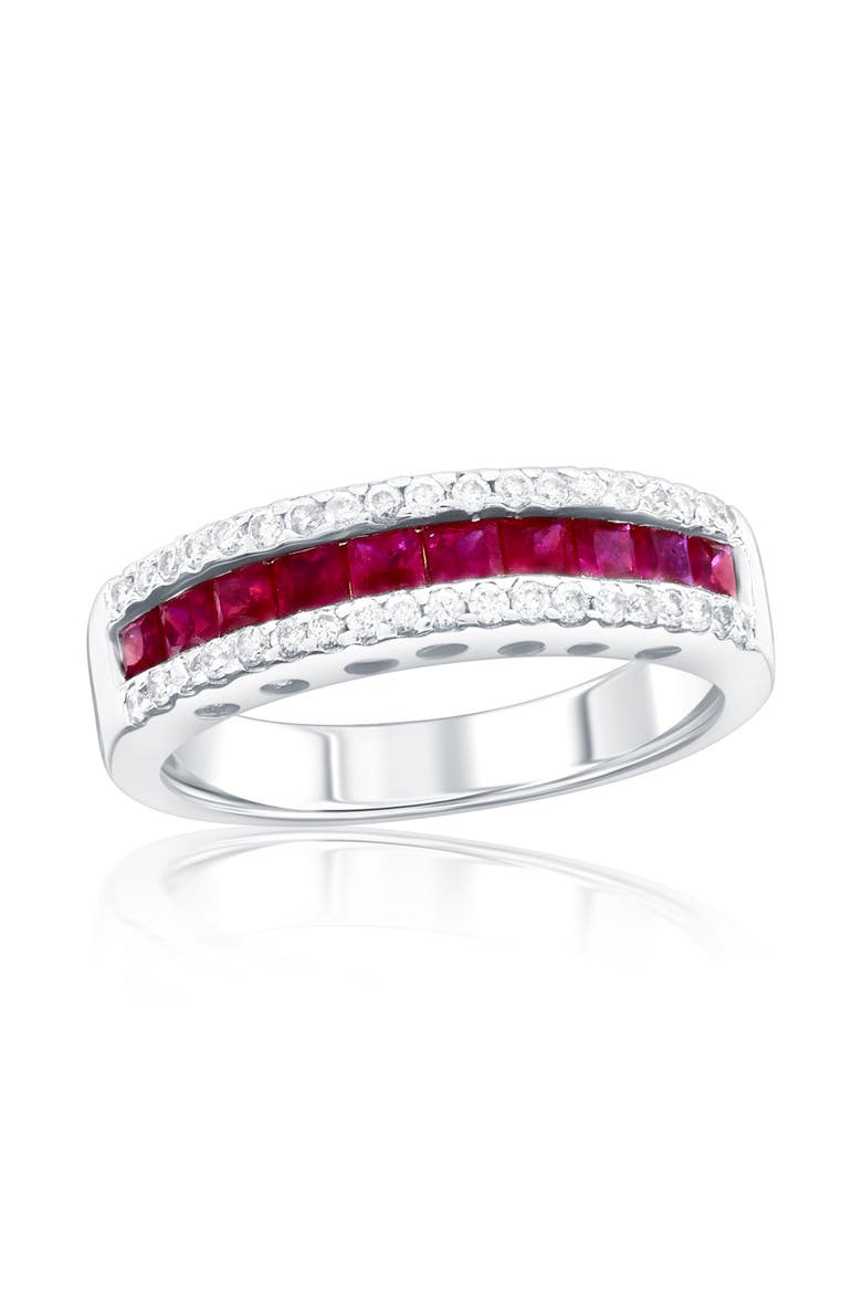 18K Gold Channel Set Ruby & Diamond Half Band Ring, Main, color, Red