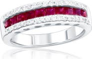 SOUZANA by Suzy Levian 18K Gold Channel Set Ruby & Diamond Half Band Ring