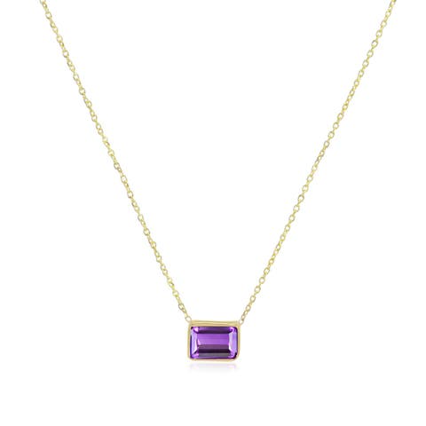 Amethyst Emerald Cut Single Bezel Necklace
