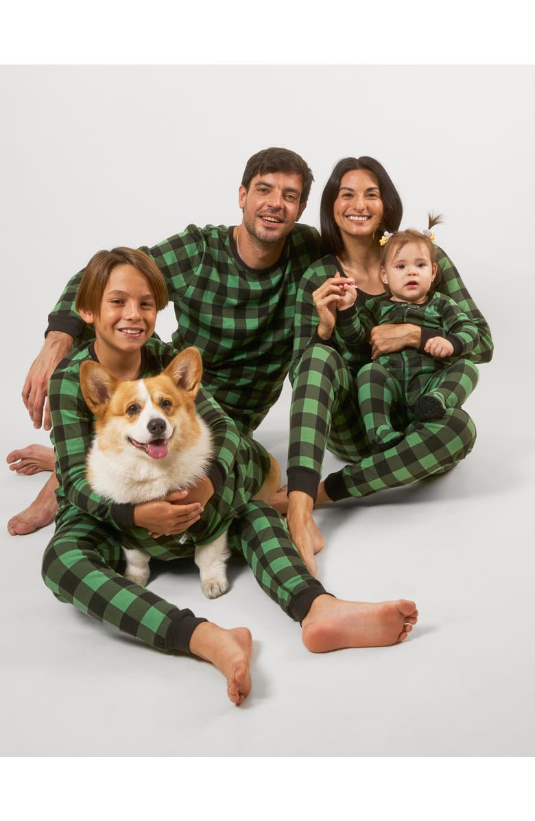 Leveret Two-Piece Cotton Matching Family Holiday Pajamas, Christmas Plaid, Alternate, color, Plaid Black & Green