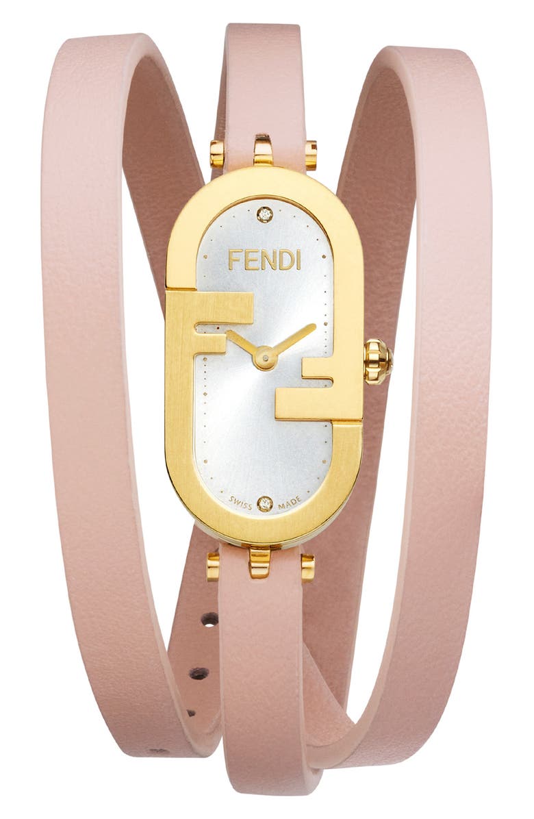 Fendi O'Lock Diamond Embellished Wrap Watch, 14.8mm x 28.3mm - 0.03 ctw, Main, color, 