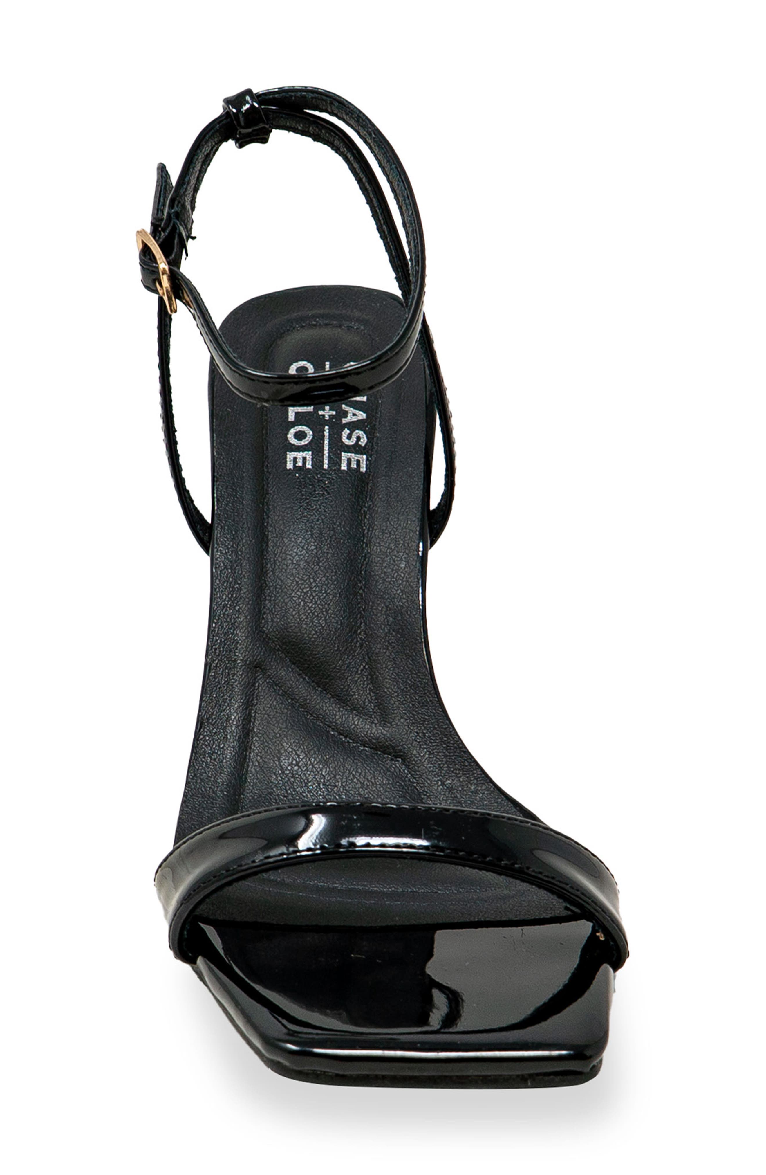 CHASE AND CHLOE Alia Wedge Sandal, Alternate, color, Black Patent