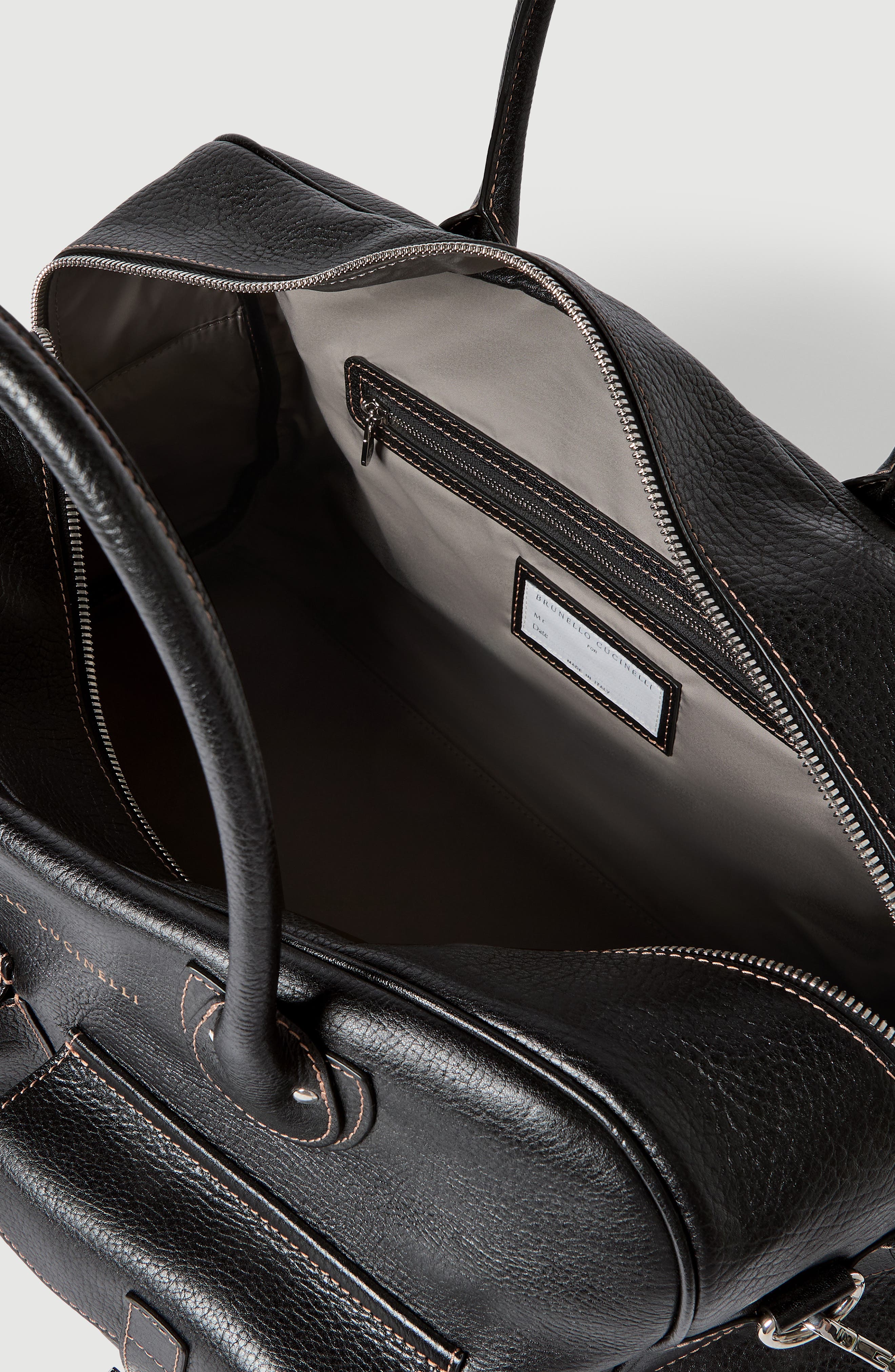 Grained calfskin weekender bag, Alternate, color, Black