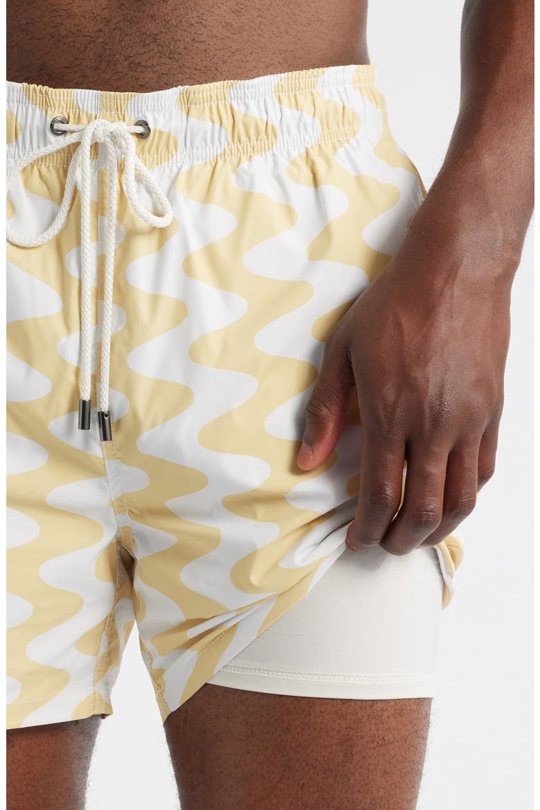 Cruz Wave Print Swim Trunks, Alternate, color, JOJOBA