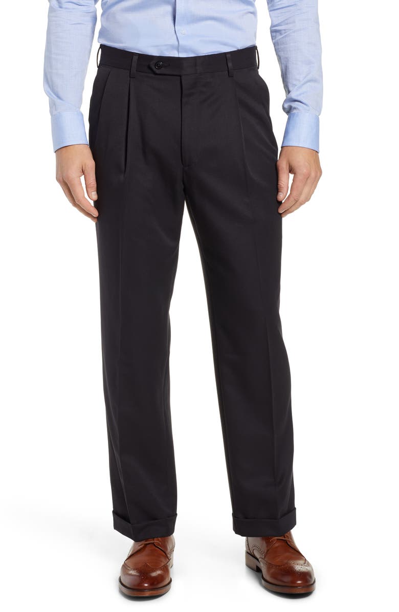 Berle Classic Fit Pleated Microfiber Performance Dress Pants, Main, color, Black