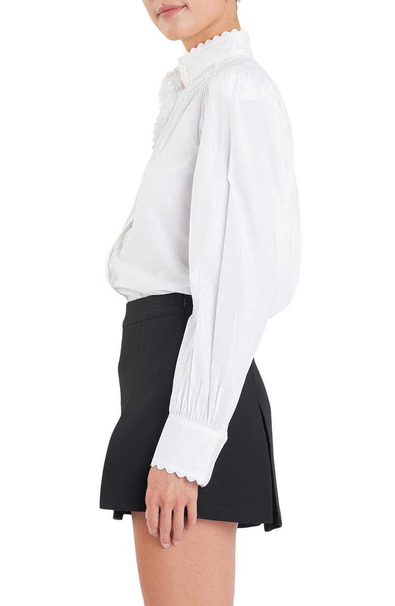 English Factory Scallop Trim Cotton Button-Up Shirt, Alternate, color, 