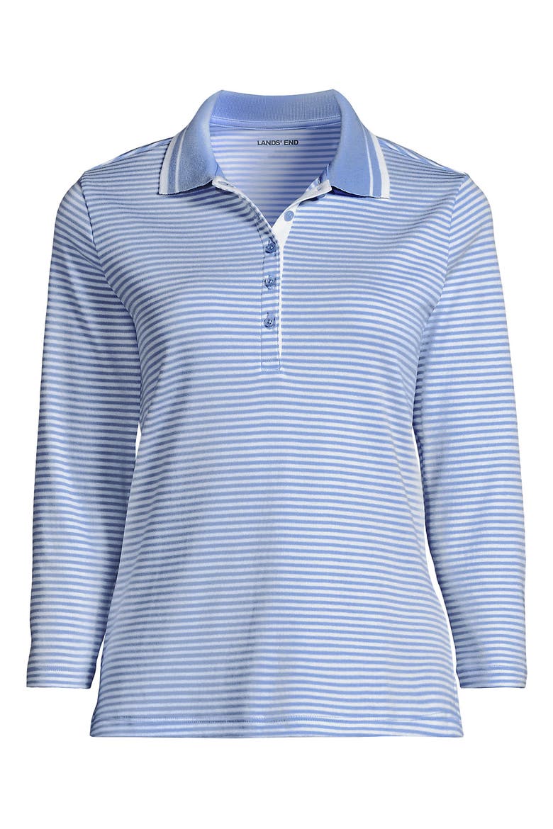 3/4 Sleeve Supima Cotton Polo Shirt, Alternate, color, Light Sea Blue Stripe/White