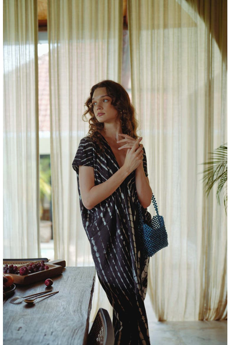 Madella Hand Dyed Kaftan Dress, Alternate, color, Black